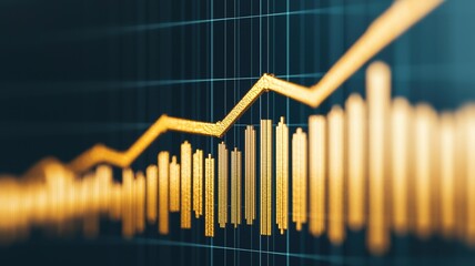 Minimalist timeline chart in gold with upward trajectory, representing growth and success in data visualization. sleek design emphasizes progress and achievement