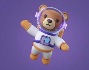 Fototapeta premium 3D teddy bear astronaut floats through space