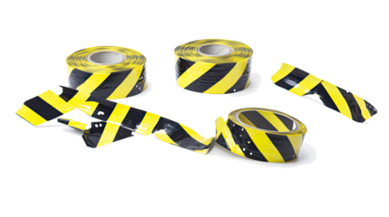 Yellow and Black Barricade Tapes on Transparent Background Generative AI