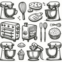 Stand mixer set doodle vector