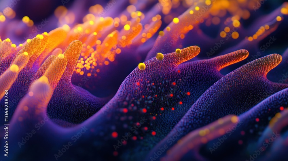Poster Abstract Macro Image of a Wavy, Textured Surface with Glowing Spots
