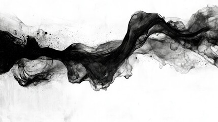 Dynamic black ink strokes, partially diluted with gray washes, create abstract organic forms on rough cotton watercolor paper.