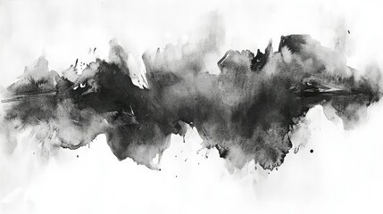 Dynamic black ink strokes, partially diluted with gray washes, create abstract organic forms on rough cotton watercolor paper.