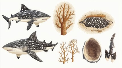 Obraz premium Whale Sharks Swimming Near Coral Reefs at a Tropical Ocean Site Generative AI