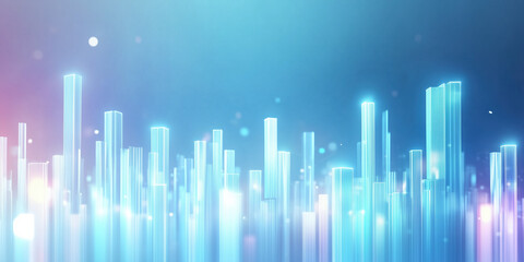 Obraz premium Abstract City Skyline at Night with Glowing Geometric Buildings, Minimalist Urban Scene in Cool Blue and Purple Tones with Neon Glow