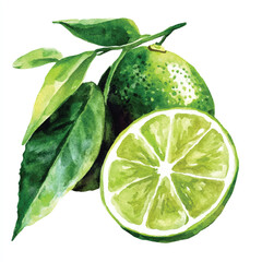 Lime fruit watercolor clipart illustration