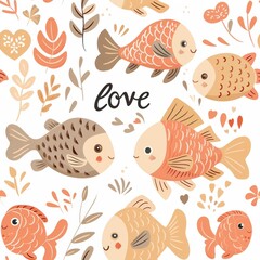 Obraz premium Charming Underwater Fishies in Playful Poses with Minimal Scandinavian Inspired Aesthetic
