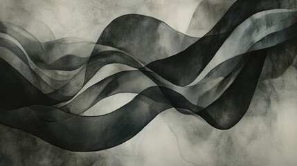 Interwoven black and gray ink washes create an ethereal, flowing composition on rough cotton watercolor paper. Natural textures enhance the abstract effect.