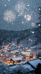 Fototapeta premium New Year’s Eve Fireworks in Anime Style: Midnight Cityscape Art