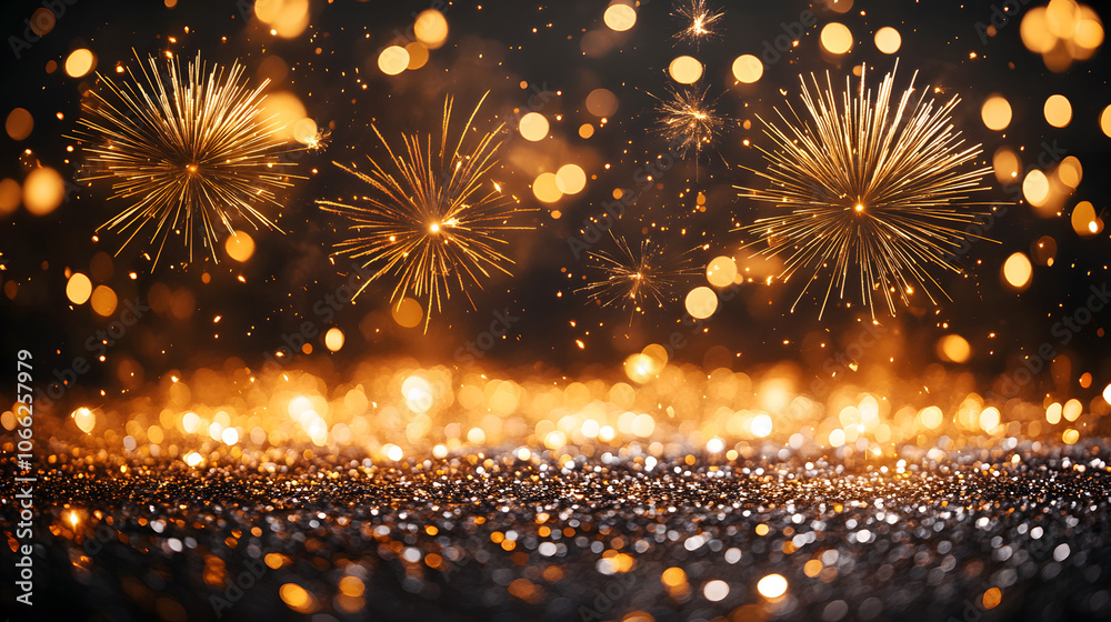 Aufkleber a dazzling display of golden fireworks sparkles against a dark backdrop, creating a festive atmosphe