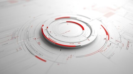 Abstract Technology Background Red White Circular HUD Interface