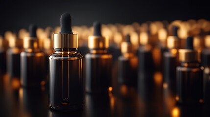 Luxury Amber Glass Dropper Bottles Skincare Cosmetics Essential Oils Product Mockup