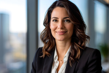 Executive Portrait in Office A close-up portrait of a businesswoman smiling confidently in a modern office