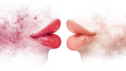 Fototapeta premium Passionate Kiss Abstract Lips Romantic Couple Love Romance Sensual Art Makeup Beauty Red Lips Coral