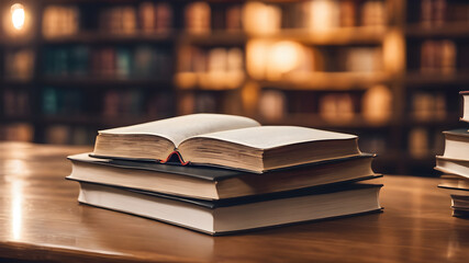 Obraz premium Stack of old book in a library as education concept background, books in pile with copy space for text,