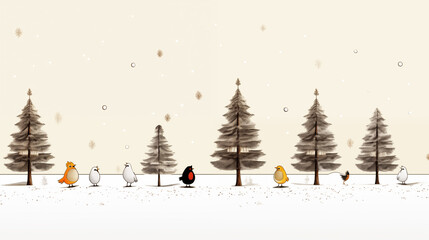 Holiday Chicken illustration with Christmas Trees and lights ~ Created using Generative AI