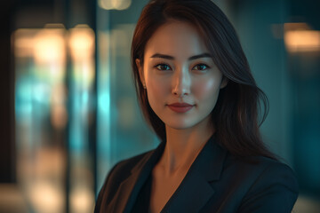 Obraz premium Confident Young Professional Woman in Elegant Corporate Setting