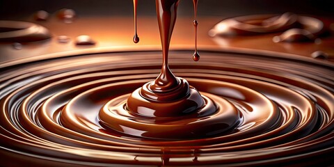 Melted Dark Chocolate Dripping, Delicious Drops, Rich Texture, Gourmet Dessert, Sweet Indulgence, Chocolate Lovers, Culinary Art, Liquid Chocolate