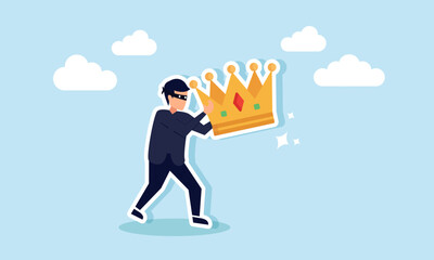 A thief carrying a crown, illustration of unethical business behavior sabotaging a leading company