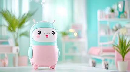 Adorable robot buddy enhances your home with fun and functionality in a vibrant space