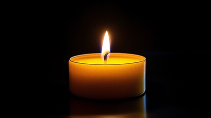 95.A minimalist close-up of a burning candle with the delicate flame illuminating the surrounding darkness. The vibrant orange and yellow hues of the flame stand out against the black, casting a