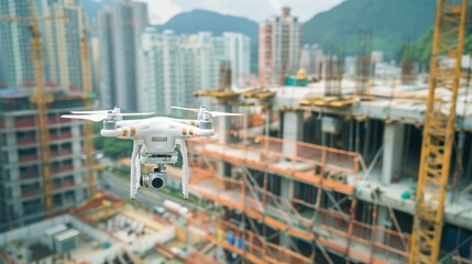 A drone hovering over a construction site capturing highresolution images and data to be integrated into a BIM model for precise planning.