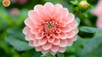 Close-up of a Delicate Pink Dahlia Blossom with Layered Petals