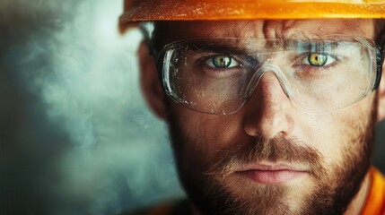 Factory worker with inflamed eyes, showcasing eye exposure risks to chemicals