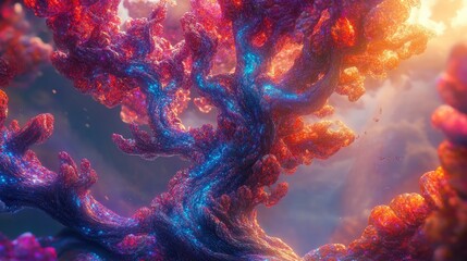 Fototapeta premium A mystical, colorful tree with a unique structure, resembling something from a fantasy world