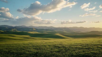 Fototapeta premium Rolling Green Hills Under a Cloudy Sky