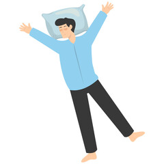Illustration of Boy Sleeping Pose on Pillow Top. Vector Character in Cartoon Style.