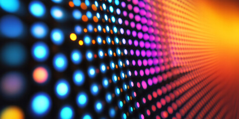 Obraz premium Abstract digital background. Vibrant colourful LED lights/projections as an art installation. Linear dots in motion. Contemporary cover or poster, template for web, banner, promo, or advertising.
