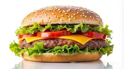 Delicious hamburger isolated on a white background, hamburger, food, fast food, lunch, beef, cheeseburger, sesame seeds