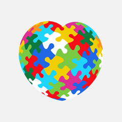 Puzzle heart shape design. Colorful vector isolated on white background.	
