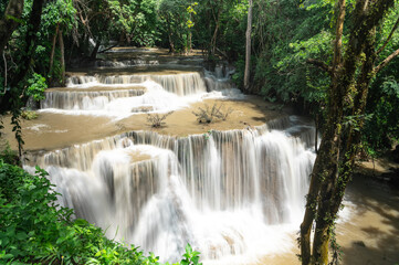 Obraz premium Forest and mountain in Sangkhlaburi District, Kanchanaburi Thailand 2023