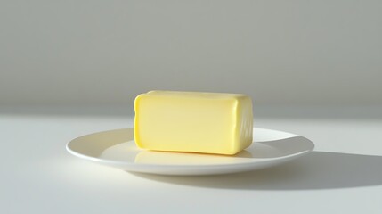Fresh butter on plate on white background