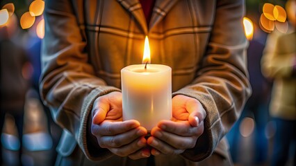 Lit Candle in Hands – A Symbol of Hope and Remembrance