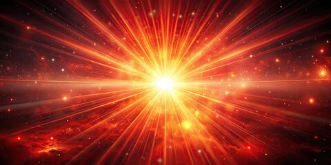 Naklejka premium Abstract red universe with bright rays of light shining through, creating a surreal and vibrant atmosphere , abstract, red