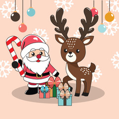 Santa Claus and Reindeer Christmas Scene - Festive Holiday Illustration