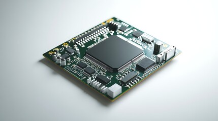 A silver metallic computer processor CPU isolated on a white background its complex circuits and microchips exposed