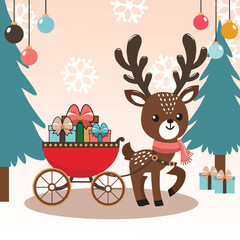 Obraz premium Reindeer and Sleigh Carrying Christmas Gifts - Festive Holiday Vector Illustration