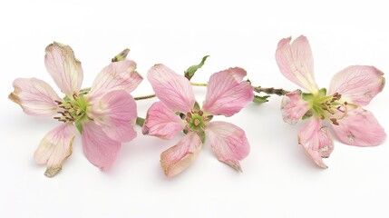 Fototapeta premium Pink Peach Blossoms on a White Background - a vibrant and refreshing visual. The blossoms create a cheerful and delicate atmosphere.
