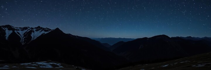 Fototapeta premium Mountain landscape at night with stars in Ukrainian Carpathian Mountains, darkness, nighttime, shadows