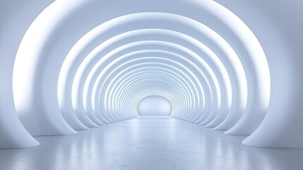 Obraz premium Futuristic hallway with smooth, curved lines and bright white lighting, creating a serene and modern atmosphere.
