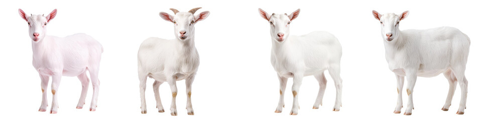 Obraz premium Four adorable white goats on a transparent background.
