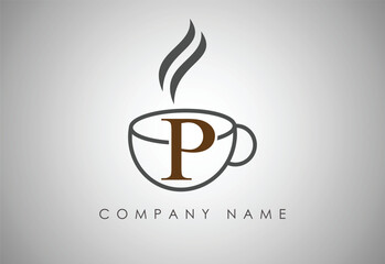 Alphabet P  Coffee cup, Coffee badge, Coffee cup logo design.