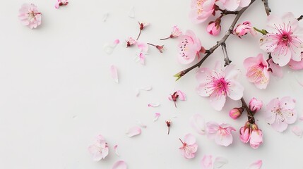 Pink Peach Blossoms on a White Background - a vibrant and refreshing visual. The blossoms create a cheerful and delicate atmosphere.