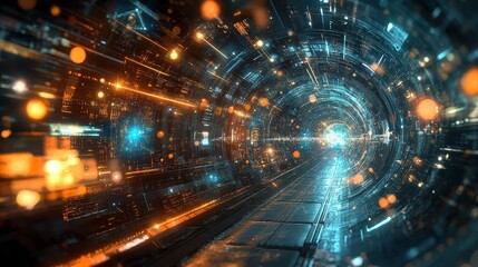 Obraz premium Quantum Fluctuations in a Futuristic Visual Tunnel