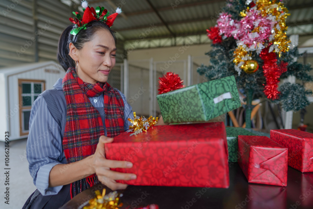 Wall mural person with christmas presents