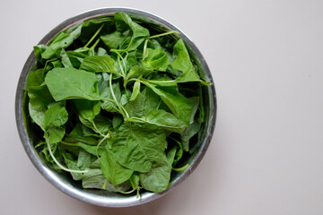 Close-up of spinach in a bowl.